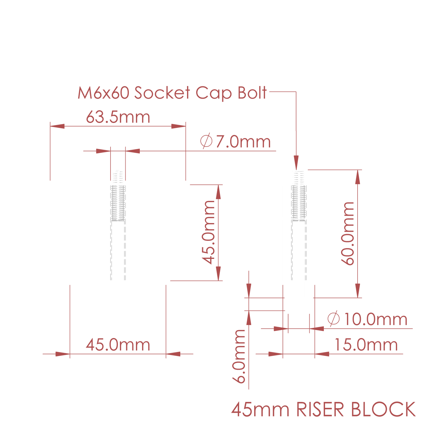 Technical drawing of the nrStellar 45mm riser block for the Rokinon/Samyang Ring System