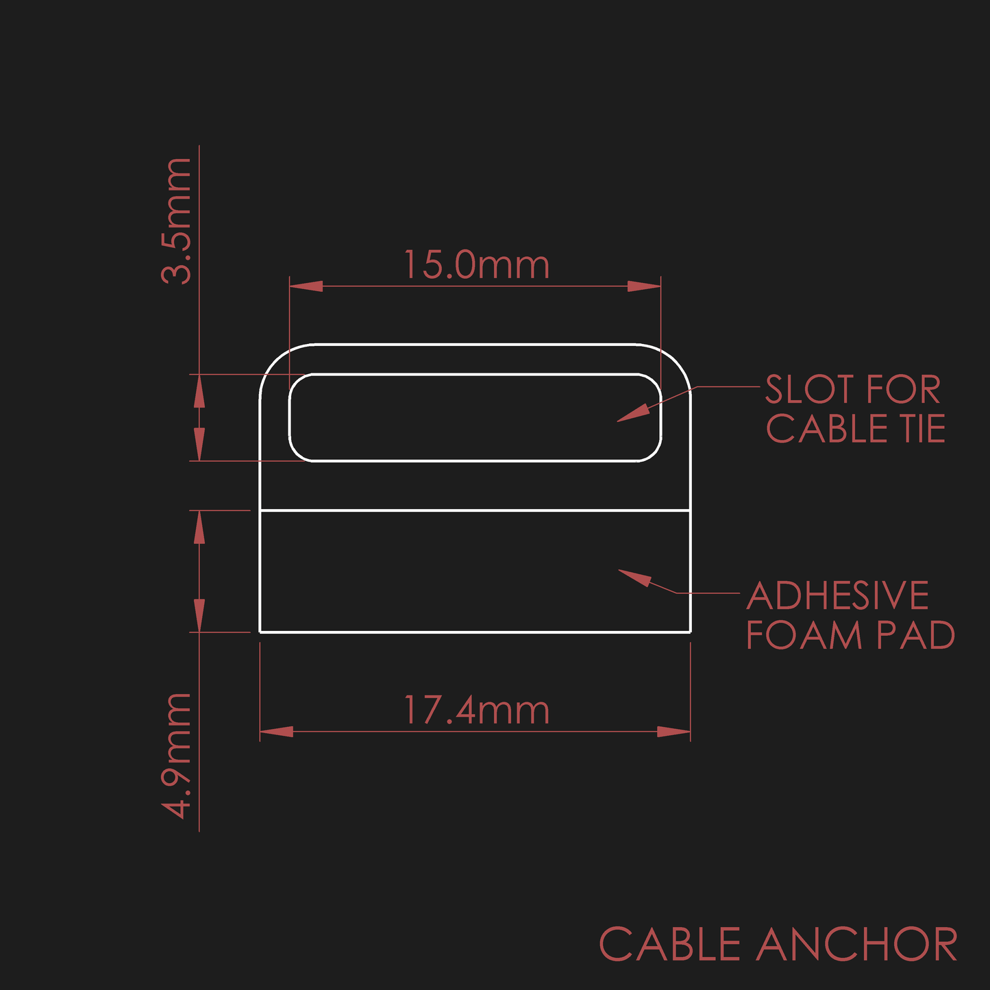 Technical drawing of a nrStellar cable anchor