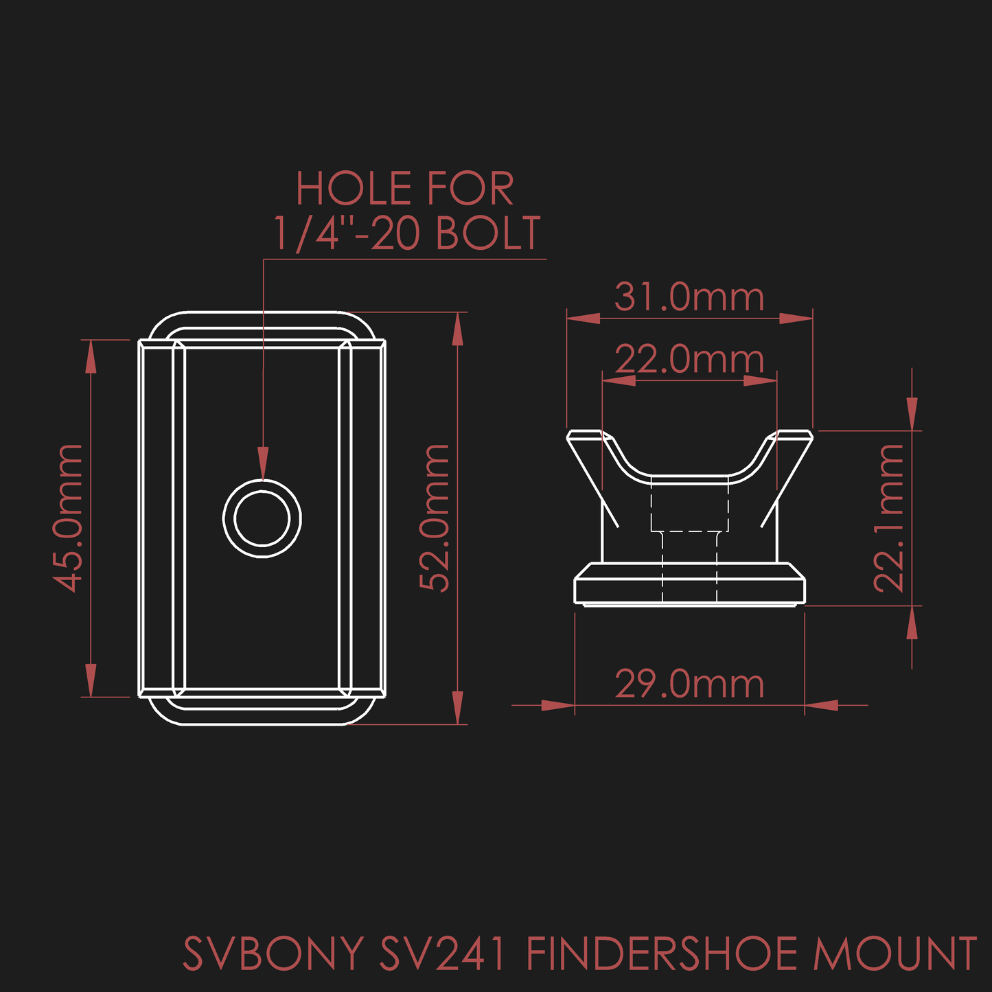 Technical drawing of the nrStellar Dovetail for the SVBONY SV241 Powerbox