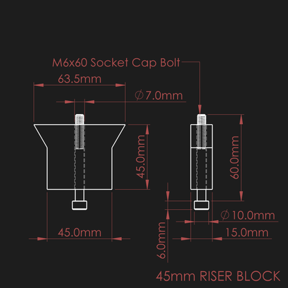 Technical drawing of the nrStellar 45mm riser block for the Rokinon/Samyang Ring System