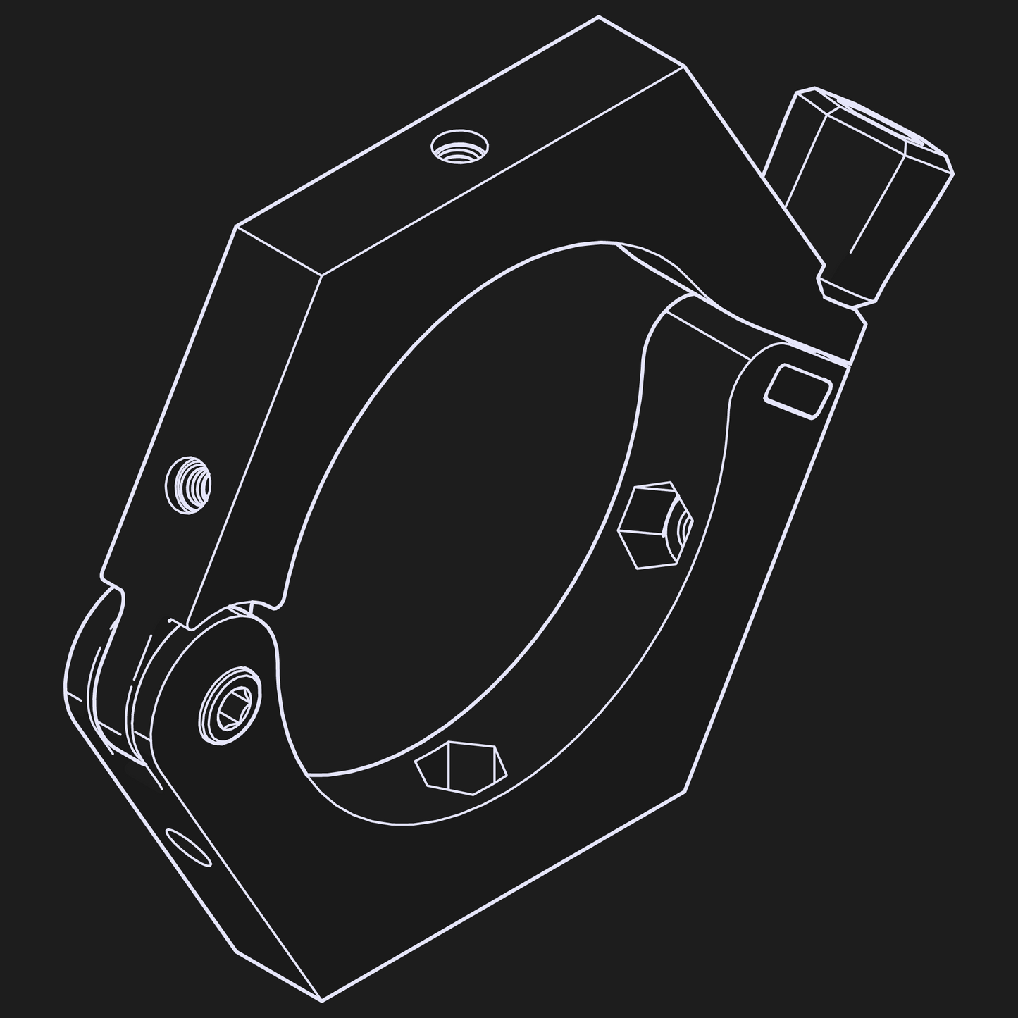 Line art of the nrStellar 78mm Camera Holder for astronomy cameras