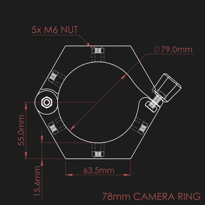 Technical drawing of the 78mm camera ring for the nrStellar Rokinon/Samyang Ring System