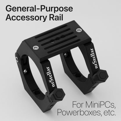 Black general-purpose accessory rail attached to nrStellar lens rings 