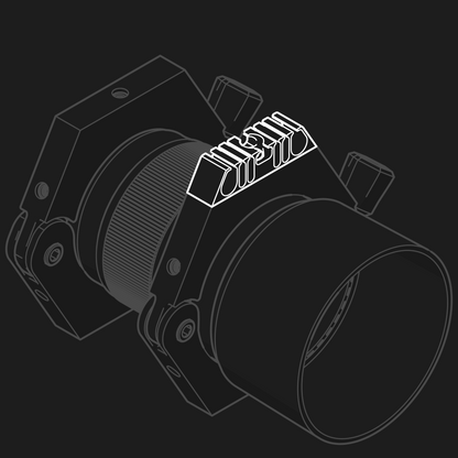 Line art displaying a cable manager installed on the nrStellar Ring System