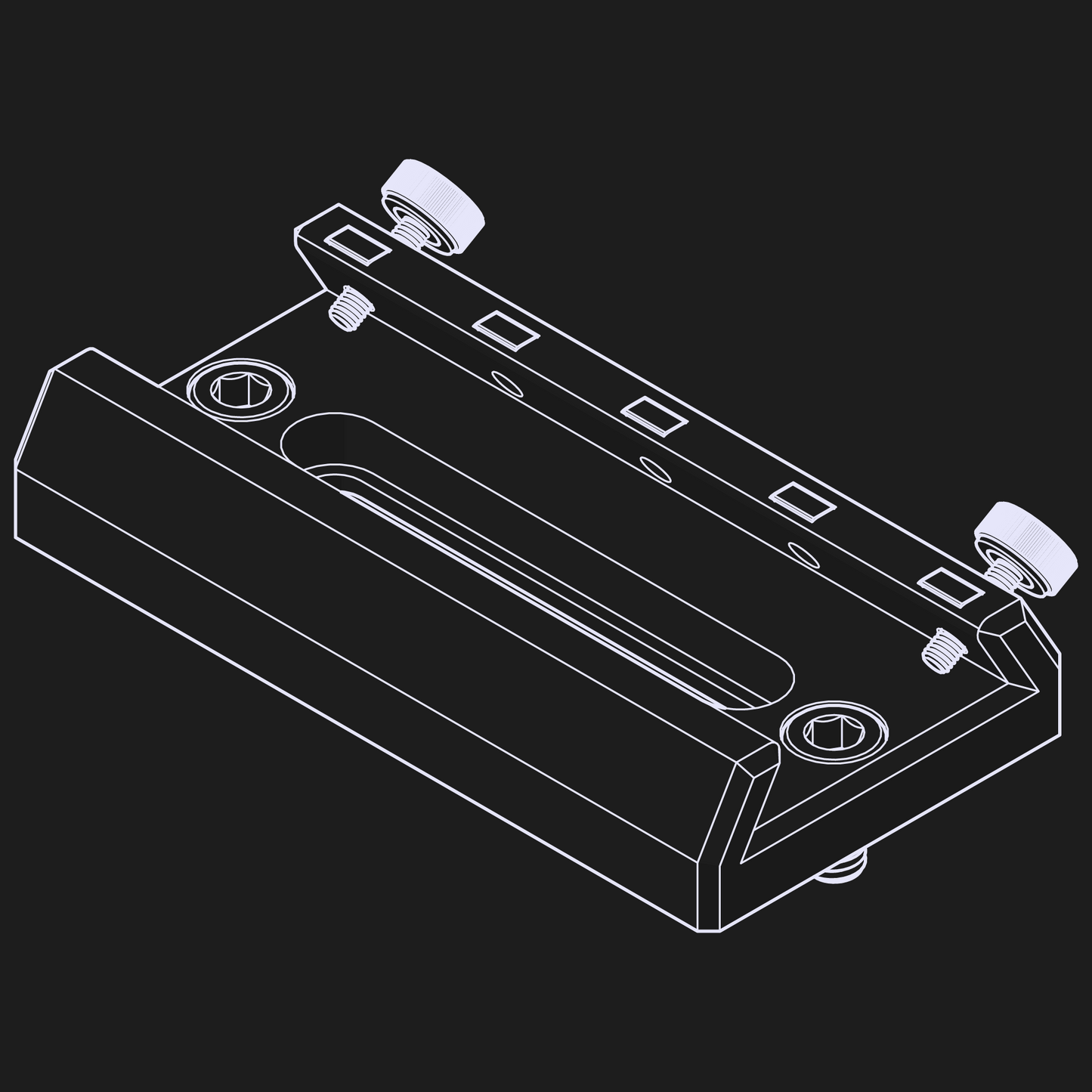 Line art of the nrStellar finderscope shoe for the Rokinon/Samyang Ring System