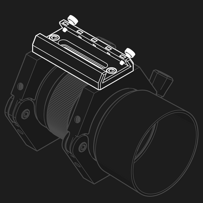 Line art displaying a finderscope saddle module installed on the nrStellar Ring System