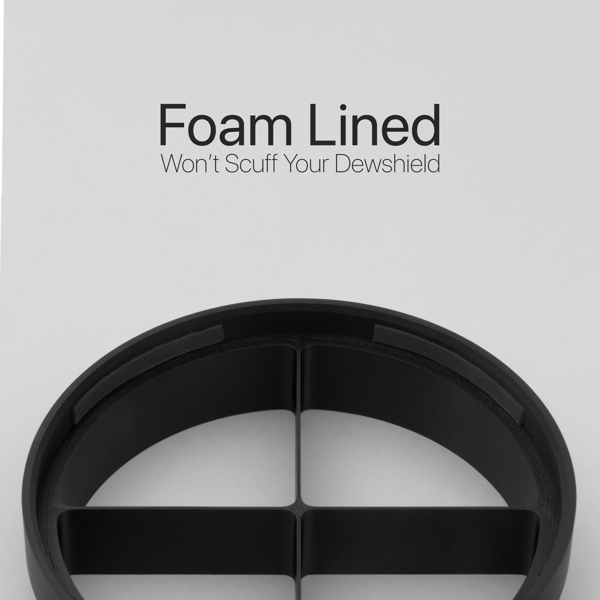 Close-up of an nrStellar star spike mask with text that reads "Foam Lined; Wont scuff your dewshield"