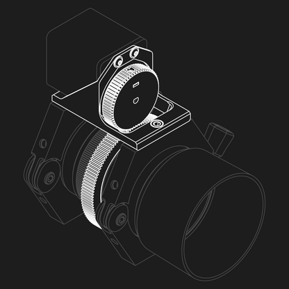 Line art displaying a Gemini autofocus adapter installed on the nrStellar Ring System