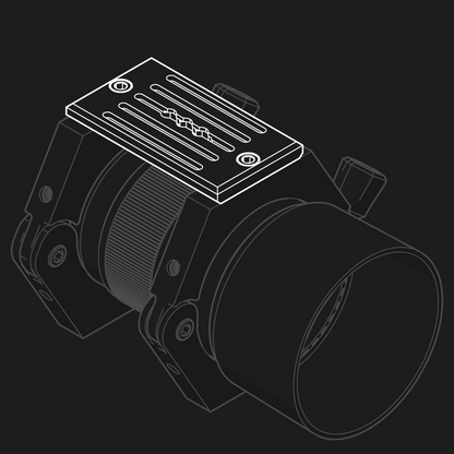 Line art displaying a general-purpose accessory rail installed on the nrStellar Ring System