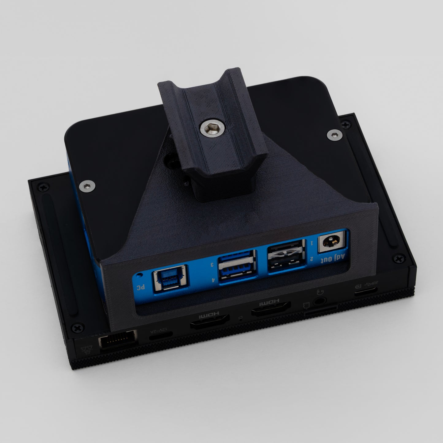 Pegasus Powerbox Advance attached to a MeLE mini PC on a telescope dovetail mount. 