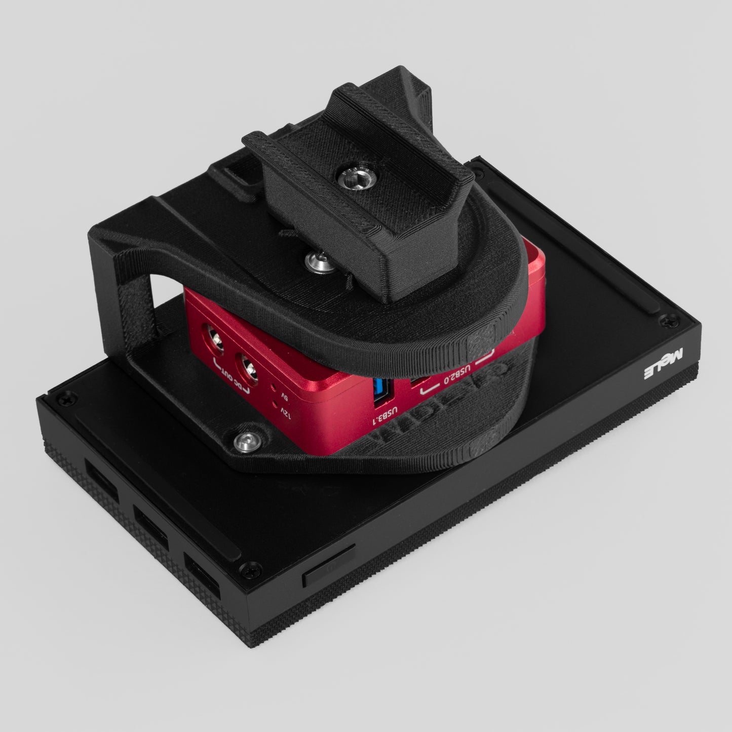 Wanderer WandererBox Lite V3 attached to a MeLE mini PC on a telescope dovetail mount. 