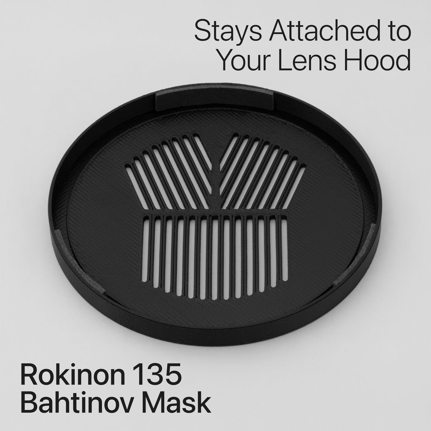 Rokinon 135 Bahtinov Mask on a light gray background