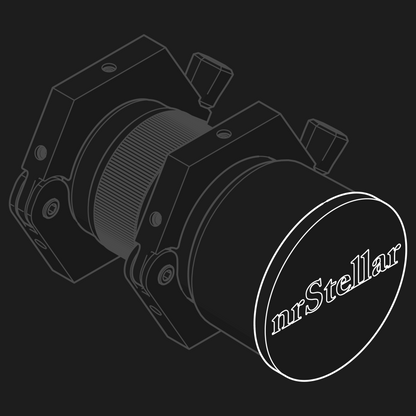 Line art of the nrStellar lens cap for the Rokinon/Samyang 135 Lens
