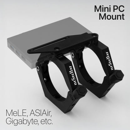 A MeLE Mini PC, edited to be slightly transparent, attached to the nrStellar Rokinon Rings via the mini PC mount
