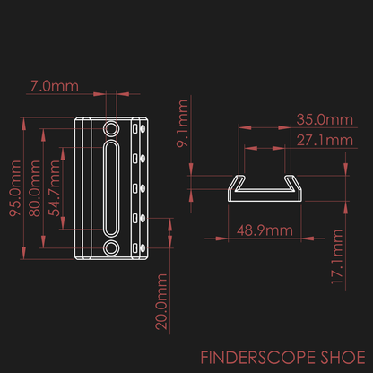 Technical drawing of the nrStellar Finderscope Shoe module for the Rokinon/Samyang Ring System