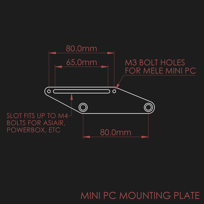 Technical drawing of the mini PC mounting plate module for the nrStellar Rokinon/Samyang Ring System