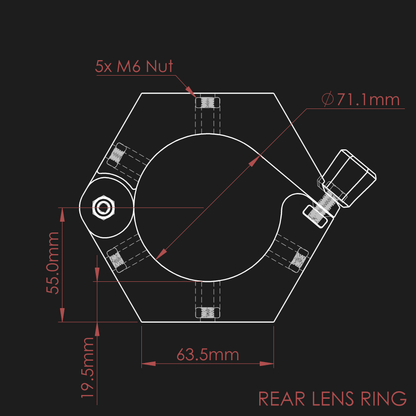 Technical drawing of the rear lens ring for the nrStellar Rokinon/Samyang Ring System