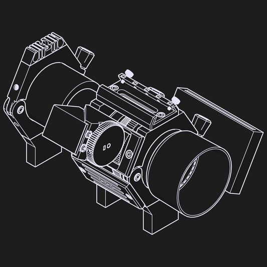 Line art of the nrStellar Ultimate Kit for the Rokinon/Samyang Ring System