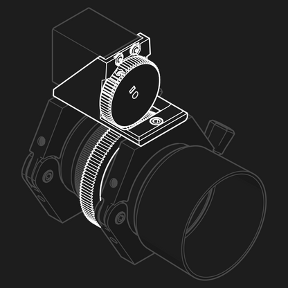 Line art displaying a ZWO autofocus adapter installed on the nrStellar Ring System
